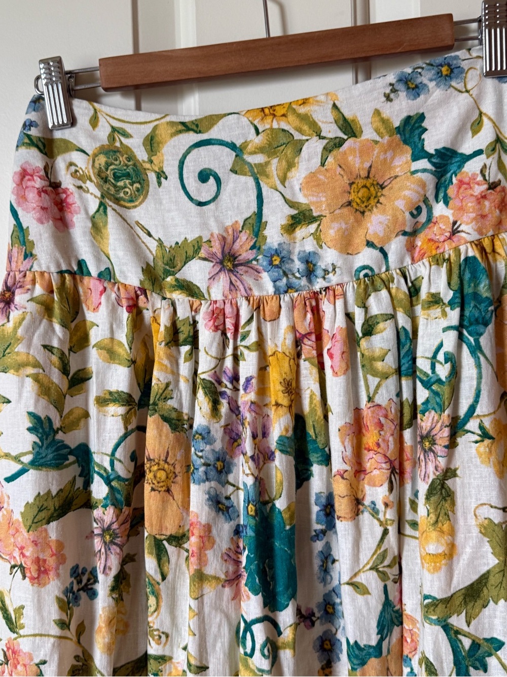 Rachel Zoe Linen Blend Floral Maxi Skirt Size Sm Cream Botanical Print - Picture 3 of 8